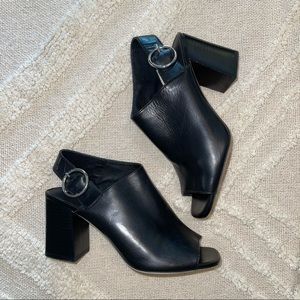 Via Spiga Elma Black Leather Block Heel Bootie Size7